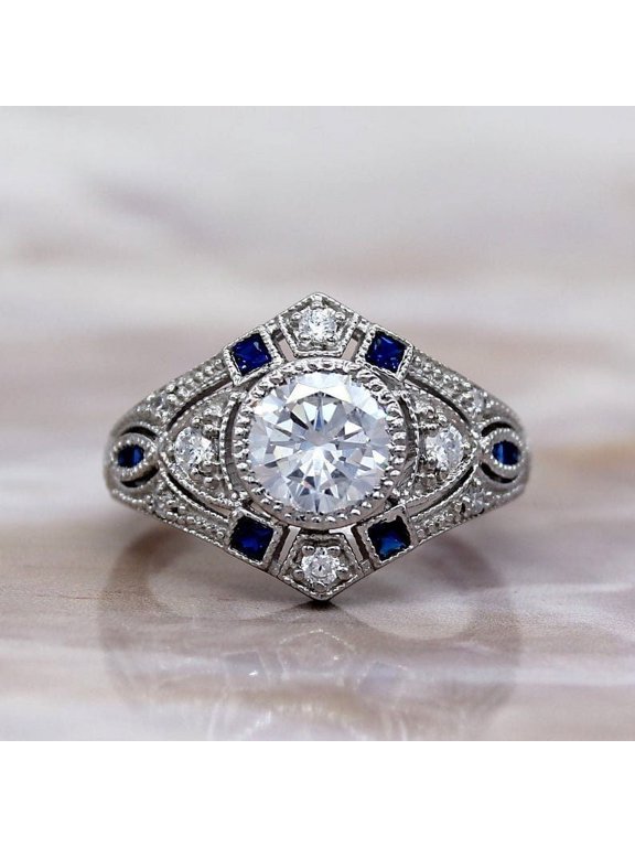 Alpha Jewel 1.8 Ct Round Cut Lab-Created Simulated Diamond Classic Engagement Wedding Ring - 14K White Gold Plated