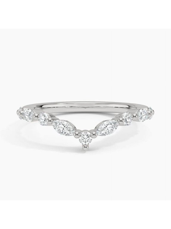 Alpha Jewel 1.9 Ct Marquise Cut Chevron Lab-Created Simulated Diamond V Shape Wedding Proposal Band 14K White Gold Plated, Anniversary Gift