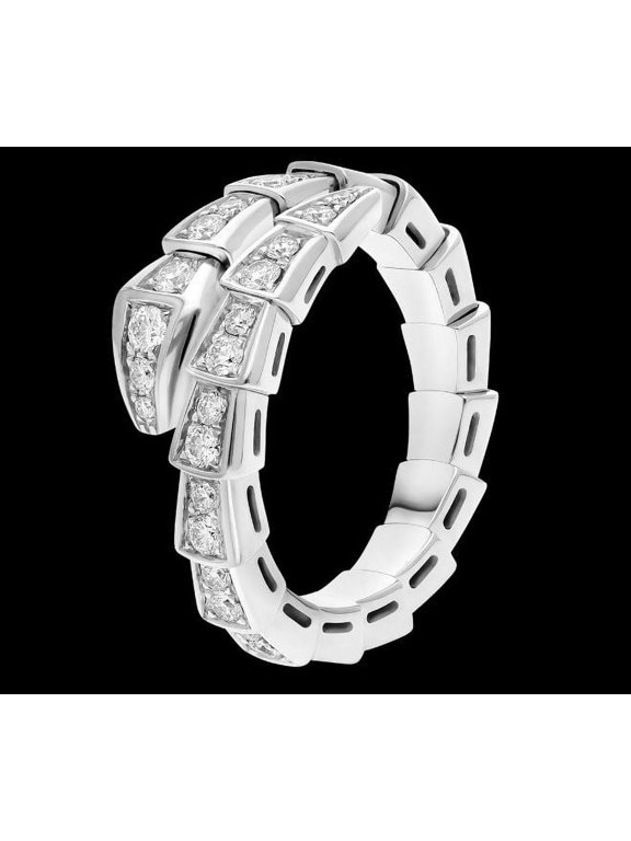 Alpha Jewel 1 Ct Round Cut Lab-Created Simulated Diamond Serpenti Snake Engagement Wedding Ring - 14K White Gold Plated
