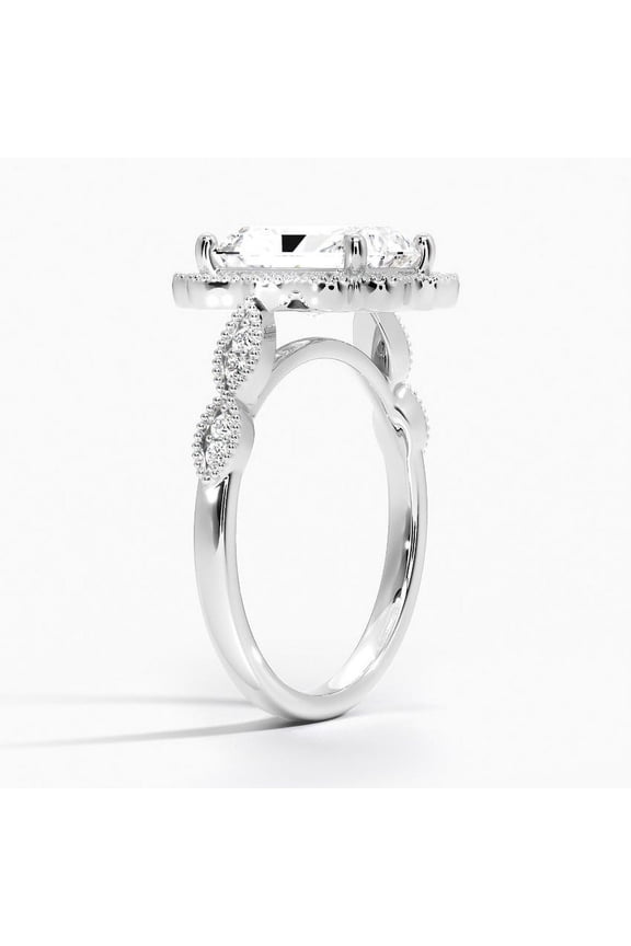 14K Gold Plated Moissanite Ring - Emerald Cut Excellent 2.1 Ct Moissanite Ring For Women's - Moissanite Ring for Her - Halo Moissanite Ring for Women's - Wedding Ring