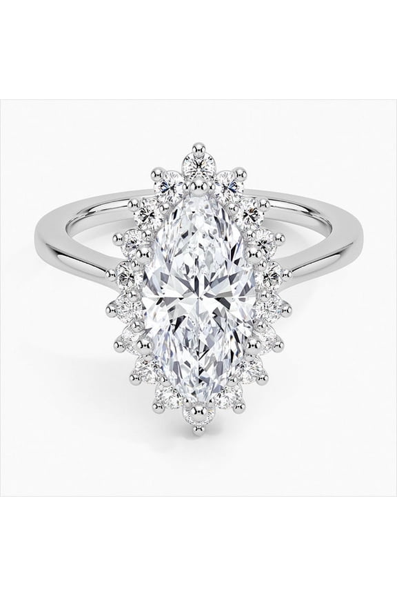 14K Gold Plated Moissanite Ring - Marquise Cut Excellent 2.2 Ct Moissanite Ring For Women's - Halo Moissanite Ring for Her - Floral Moissanite Ring - Engagement Moissanite Ring