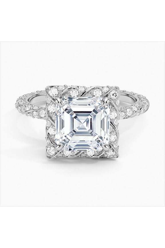 14K Gold Plated Ring - Asscher Cut Excellent 1.9 Ct Moissanite Ring For Women's - Wedding Moissanite Ring - Floral Halo Moissanite Ring for Women's - Flower Shape Moissanite Ring