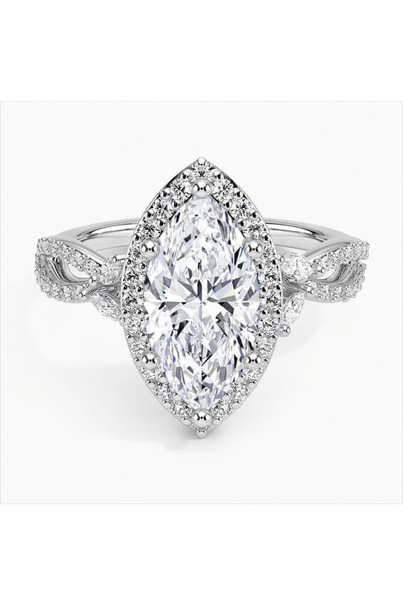 14K Gold Plated Ring - Wedding Ring - Marquise Excellent 2.2 Ct Moissanite Ring For Women's - Halo Moissanite Ring - Eternity Band Twisted Cross Over Infinity Moissanite Ring