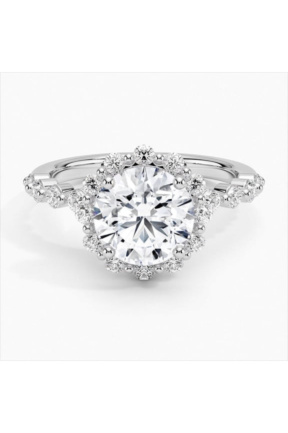 14K Gold Plated Wedding Anniversary Ring - 2 Ct Round Cut Moissanite Ring - Halo Moissanite Ring for Women's - Solitaire with Accent Moissanite Ring for Women's - Wedding Ring