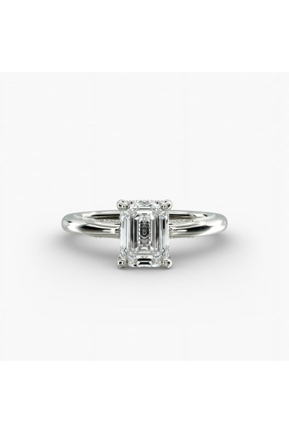 14K White Gold Over Moissanite Wedding Anniversary Ring - Emerald Cut 1.8 Ct Moissanite Ring for Women's - Solitaire Engagement Ring for Women's - Rings For Wife
