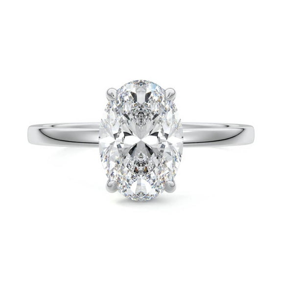 Alpha Jewel - 14K White Gold Plated 1.9 Ct Oval Cut Lab-Created Simulated Diamond Engagement Wedding Solitaire Ring, 25th Anniversary Gift