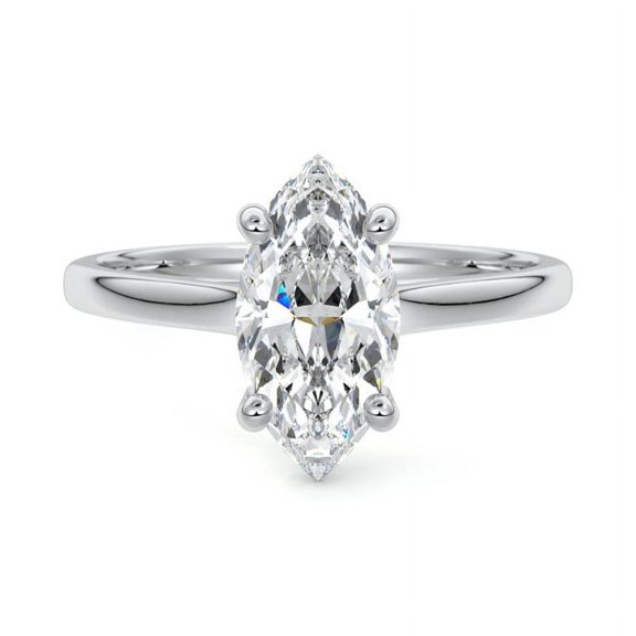 Alpha Jewel 14K White Gold Plated 2 Ct Marquise Cut Lab-Created Simulated Diamond Bridal Matching Engagement Solitaire Ring for Women