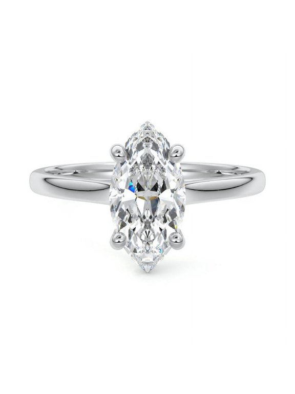 Alpha Jewel 14K White Gold Plated 2 Ct Marquise Cut Lab-Created Simulated Diamond Bridal Matching Engagement Solitaire Ring for Women
