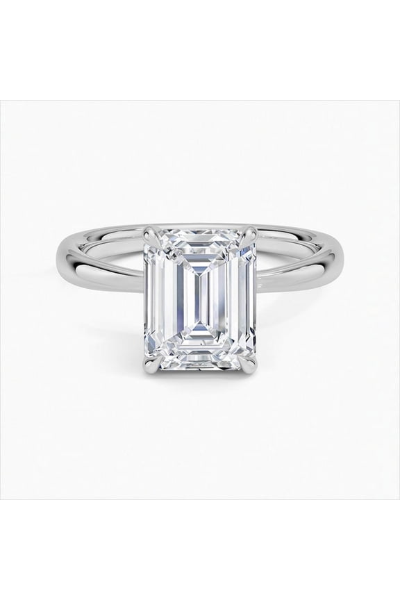 14K White Gold Plated Moissanite Ring - 2 Ct VVS1/D Emerald Cut Moissanite Ring - Solo Stone Wedding Moissanite Ring for Women's - Simple Moissanite Rings for Women's