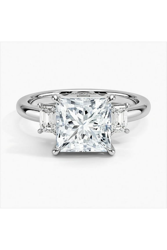 14K Gold Plated Moissanite Three Stone Anniversary Ring - Princess Cut 2.2Ct Moissanite Wedding Anniversary Ring - Anniversary Gifts for Women's - Engagement Ring for Women's
