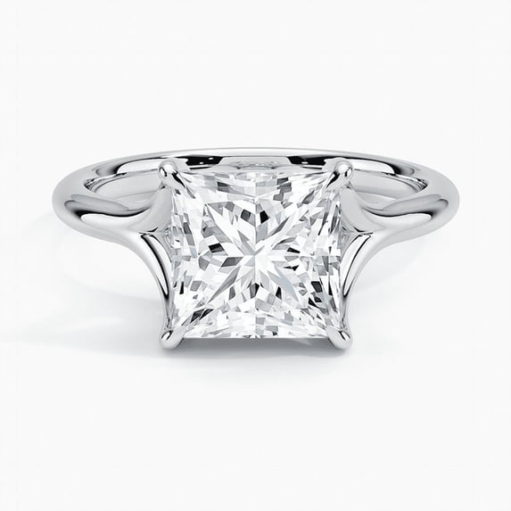 Alpha Jewel 14K White Gold Plated Ring - Prong Set 1.9Ct Princess Cut Moissanite Ring - Simple Ring for Women's - Gorgeous Anniversary Gift for Women's - Split Shank Daily Wear Moissanite Ring