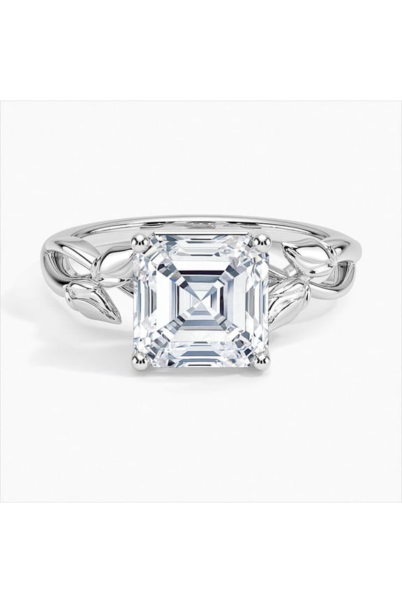 14K White Gold Plated Rings Gifts - 1.9 Ct Asscher Cut Moissanite Rings - Engagement Wedding Solitaire Silver Rings Women's - Bridal Stacking Anniversary Moissanite Ring - Proposal Rings