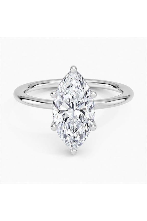 14K White Gold Plated Wedding Ring - 1.9 Ct Marquise Cut Moissanite Solitaire - Gorgeous Anniversary Gift for Women's - Engagement Prong Setting Ring for Her - Party Wear Moissanite Ring