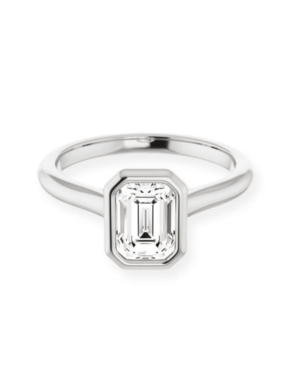 Alpha Jewel 2 Ct Emerald Cut Lab-Created Simulated Diamond Simple Solitaire Wedding Anniversary Ring 14K White Gold Plated