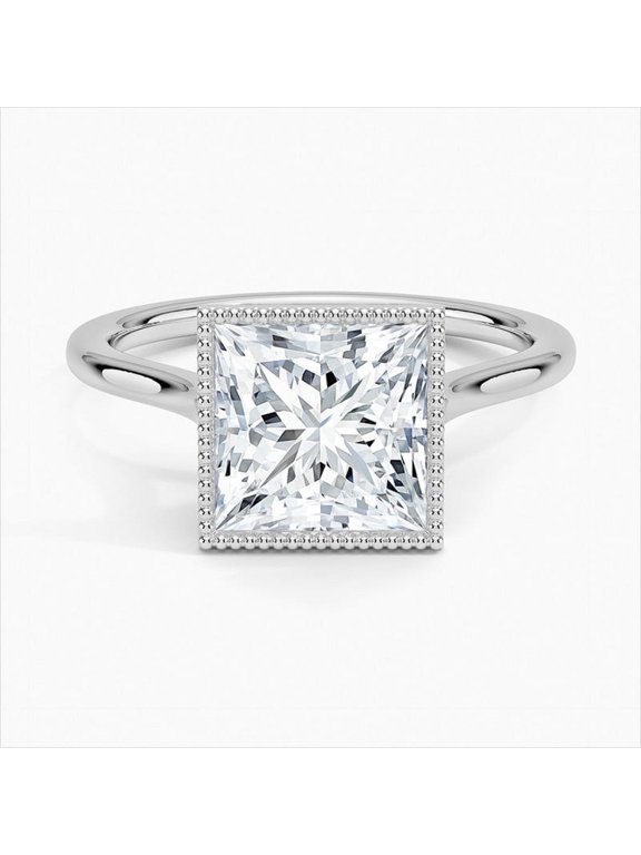 Alpha Jewel 2 Ct Princess Cut Lab-Created Simulated Diamond Bead Ball Solitaire Ring 14K White Gold Plated Ring for Women