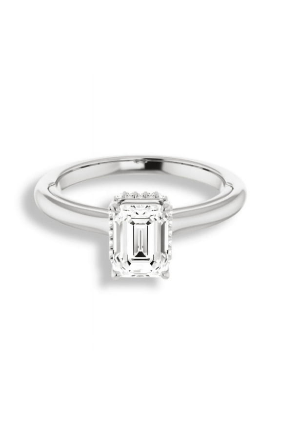 Emerald Cut 1.9 Ct Moissanite Wedding Women's Ring - 14K White Gold Plated Moissanite Ring - Best Friend Forever Ring - Hidden Halo Anniversary Rings - Moissanite Women's Ring