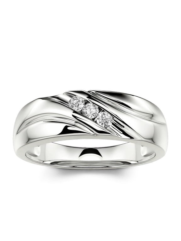 Alpha Jewel Men's 0.8 Ct Brilliant Round Cut Lab-Created Simulated Diamond Ring - 14K White Gold Plated - 3 Stone Engagement Wedding Ring