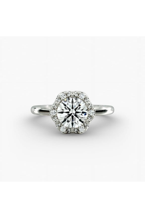 Round Cut 1.7 Ct Moissanite Halo Bridal Rings - 14k White Gold Plated Moissanite Wedding Ring - Moissanite Anniversary Wedding Ring - Wedding Proposal Rings for Her