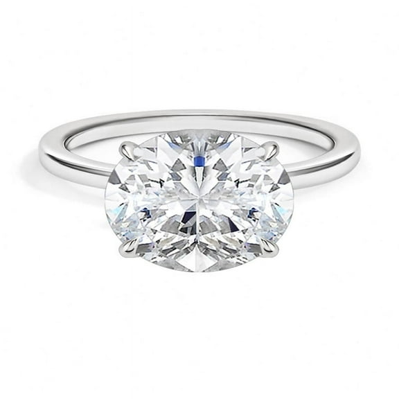 Alpha Jewel Silver 14K White Gold Plated 2 Ct Oval Cut Excellent Lab-Created Simulated Diamond Solitaire Engagement Ring for Women
