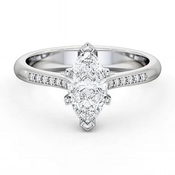 Alpha Jewelry 14K White Gold Plated Ring - Marquise -Cut 2 Ct VVS1/D Moissanite Solitaire Ring - Solitaire with Accent Wedding Women's Ring - Gorgeous Anniversary Gift for Women's