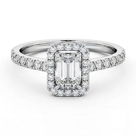 Alpha Jewelry 2.2 Ct Emerald Cut Moissanite Rings - 14K White Gold Plated Ring - Wedding Moissanite Rings On Clearance for Women's - Wedding Halo Prong Set Ring - Proposal Delicate Ring