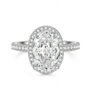 ALPHA JEWEL ry Oval Cut 2.5Ct VVS1/D Simulated White Moissanite Ring -14K14K White Gold Plated Ring - Halo Engagement Ring for Women's - Gifts for Mom/Sister/Girlfriend/Wife - Classic Ring