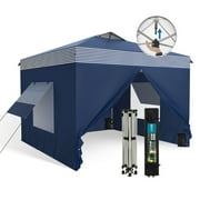 Alpha Joy 10'x 10' Instant Canopy Outdoor Ez Up Outdoor Canopy Shelter Tent with 4 Side Walls, Blue & White