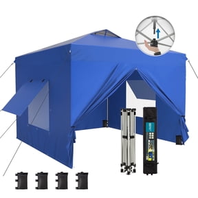 Alpha Joy 10'x 10' One Push Setup Instant Canopy Outdoor Ez Up Outdoor Canopy Shelter Tent with 4 Side Walls, Blue