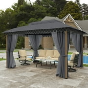 Alpha Joy 10'x13' Outdoor Gazebo Ventilated Double Roof Metal Gazebo with Mosquito Netting and Privacy Curtains for Patio, Backyard, Deck and Lawn, Grey