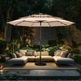 thumbnail image 1 of Alpha Joy 10ft 3 Tier Auto-tilt Outdoor Patio Umbrella Beach Garden Double Vented Table Umbrella with Solar Lights, Beige, 1 of 7