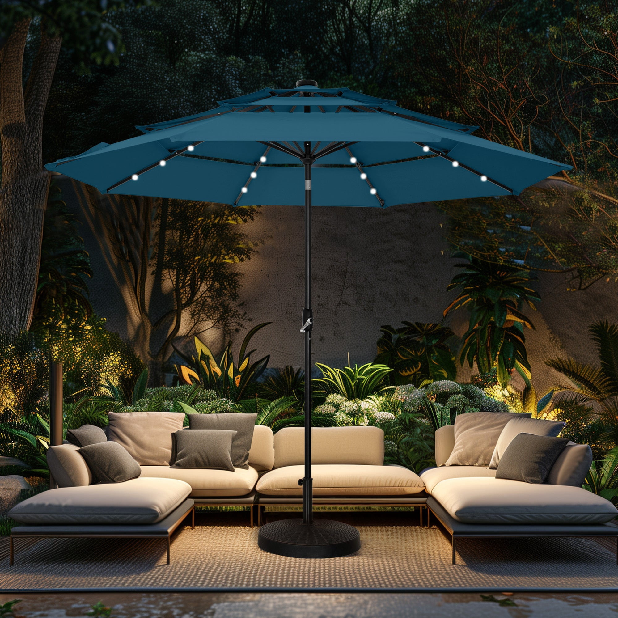 Alpha Joy 10ft 3 Tier Auto-Tilt Outdoor Patio Umbrella Beach Garden Double Vented Table Umbrella with Push Button and Crank, Cerulean Alpha Joy 10ft 3 Tier Auto-Tilt Outdoor Patio Umbrella Beach Garden Double Vented Table Umbrella with Push Button and Crank, Cerulean