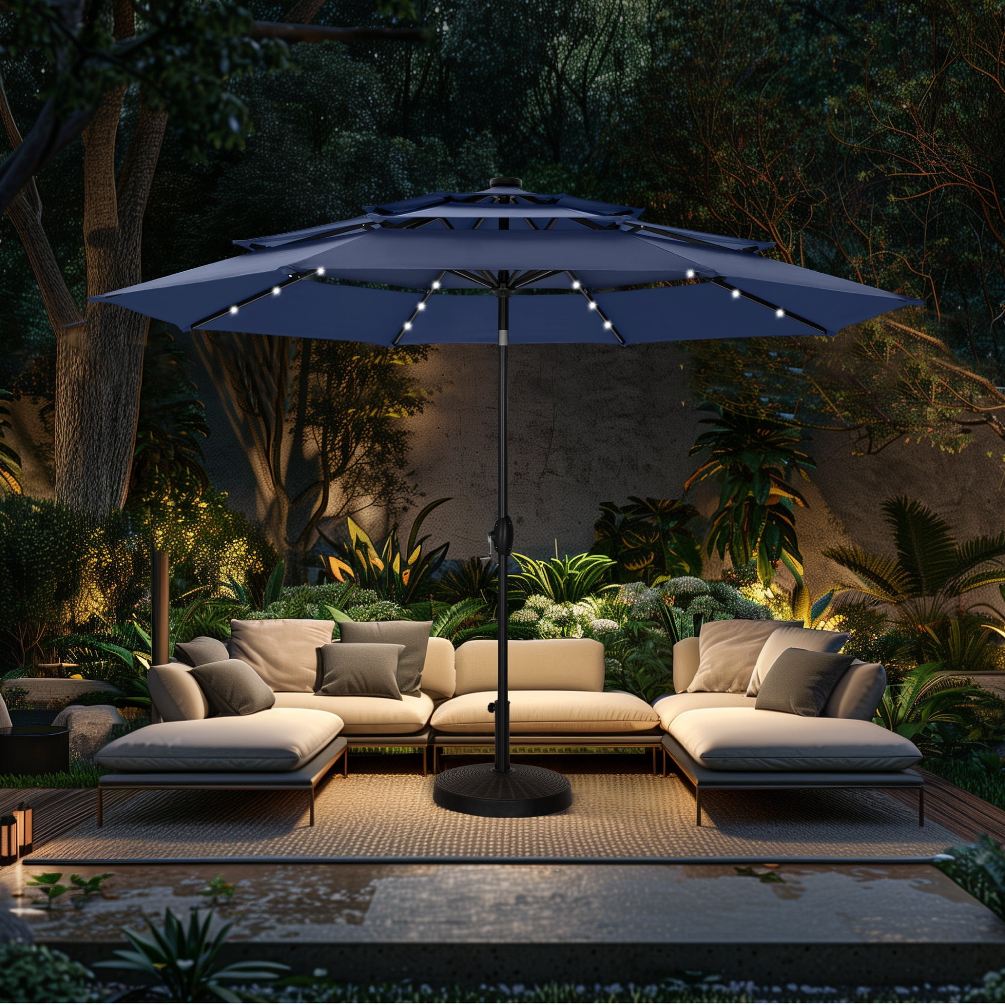 double vented patio umbrella solar lights OVIOS LED Easy manual crank operation—opens and closes in just several seconds All umbrellas come equipped with Gymax Outdoor 15' Double-Sided Patio