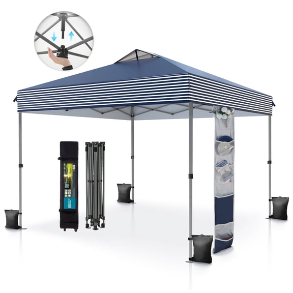 Alpha Joy 10x10ft Pop-up Canopy Instant Outdoor Canopy Tent Portable Straight Leg Shelter with Roller Bag for Outside, Blue and White