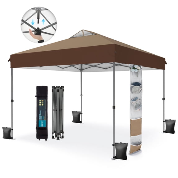 Alpha Joy 10x10ft Pop-up Canopy Instant Outdoor Canopy Tent Portable Straight Leg Shelter with Roller Bag for Outside, Brown