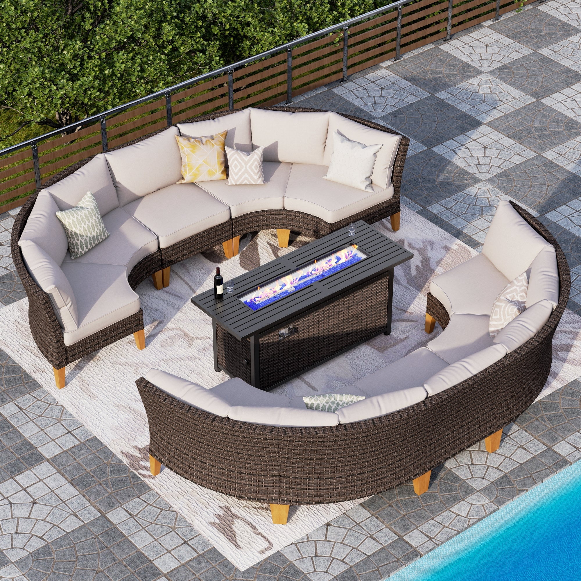 Sophia & William 11 Pieces Outdoor Conversation Set with 56" Fire Pit