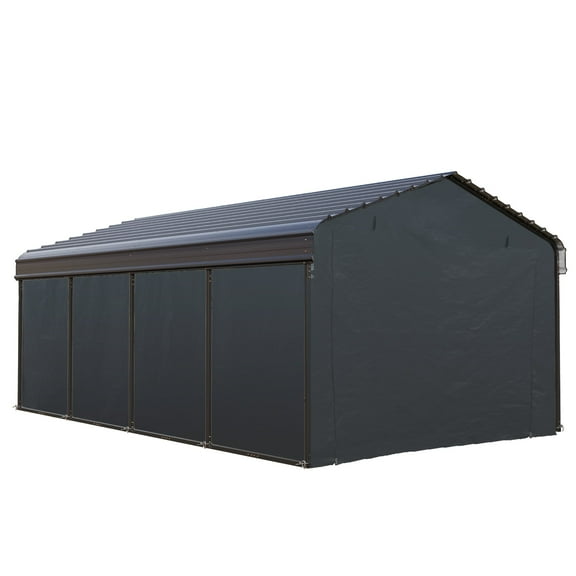 Alpha Joy 12' x 20' Heavy Duty Galvanized Steel Carport with Side Walls Multi-Purpose Hardtop Storage Shelter