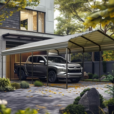 Alpha Joy 12' x 25' Heavy Duty Metal Carport with Galvanized Steel Roof Multi-Purpose Shelter