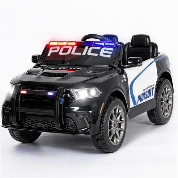 Alpha Joy 12V Kids Ride On 2-Seat Police Car Electric Toy Car with Megaphone, Remote Control, 3 Speeds, Electric Toy Car for Ages 3 , Black