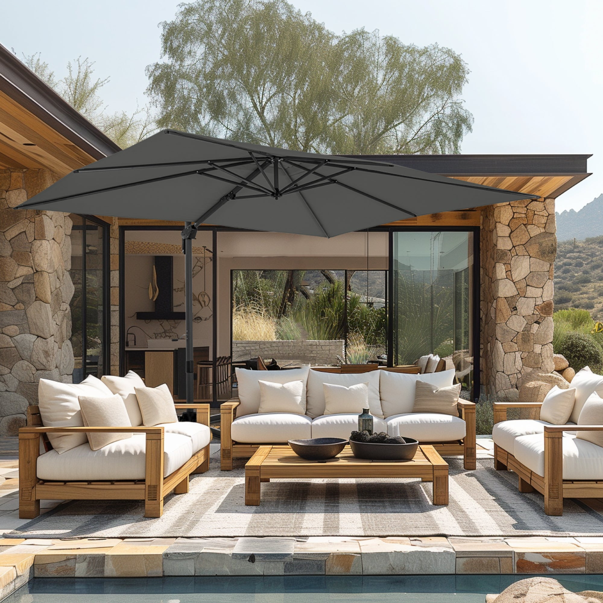 Alpha Joy 12x9ft Outdoor Patio Umbrella 360Rotation Large Rectangle Offset Cantilever Double Umbrella with Crank Handle \u0026 6 Tilt, Charcoal Gray, Size:, image size:2000x2000