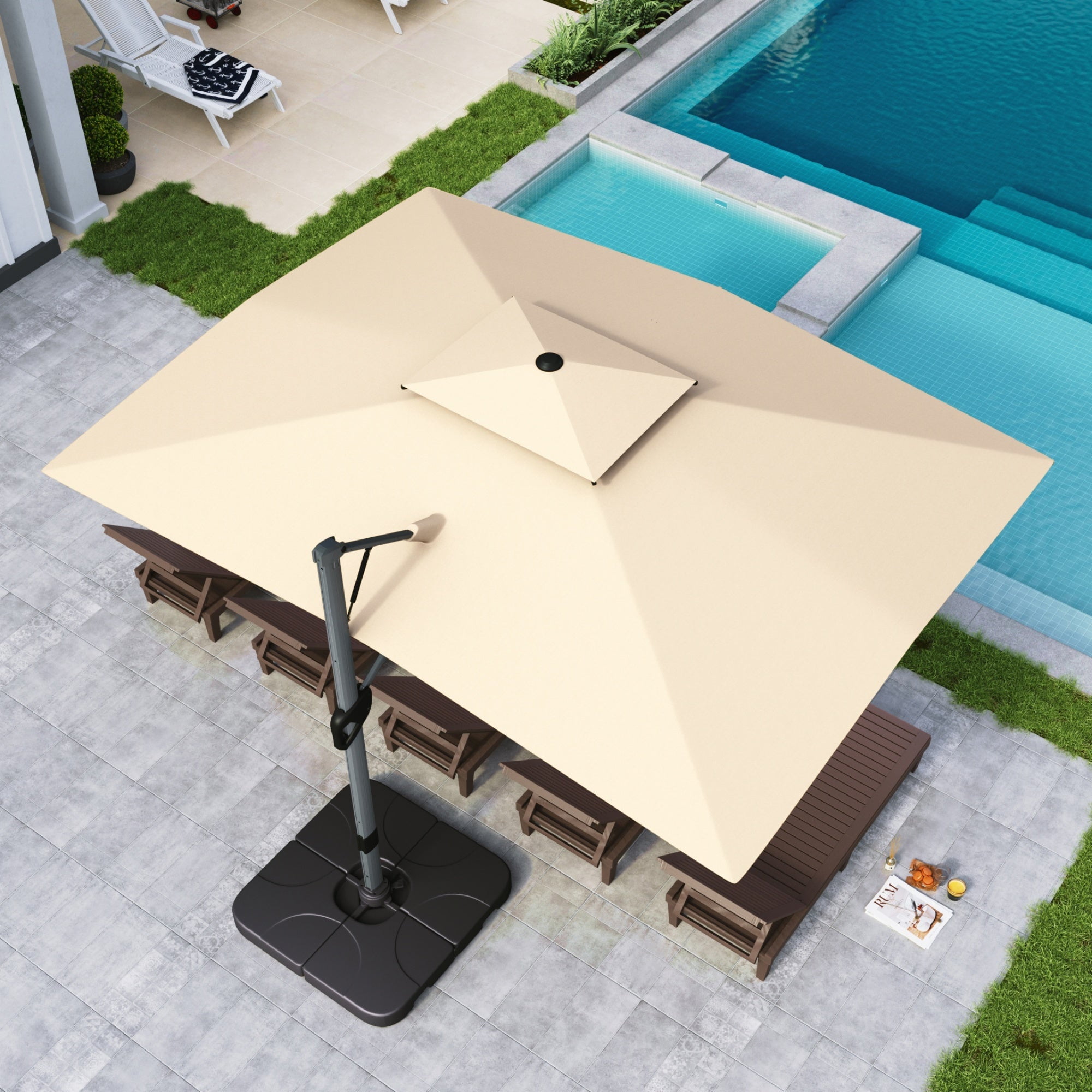 Alpha Joy 12x9ft Outdoor Patio Umbrella Large Rectangle Offset Cantilever  Double Umbrella with 360°Rotation, Beige, image size:2000x2000