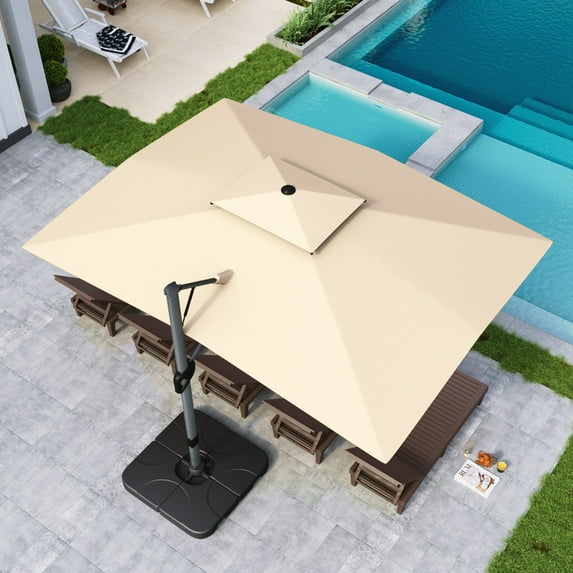 Alpha Joy 12x9ft Outdoor Patio Umbrella Large Rectangle Offset Cantilever Double Umbrella with 360°Rotation, Beige