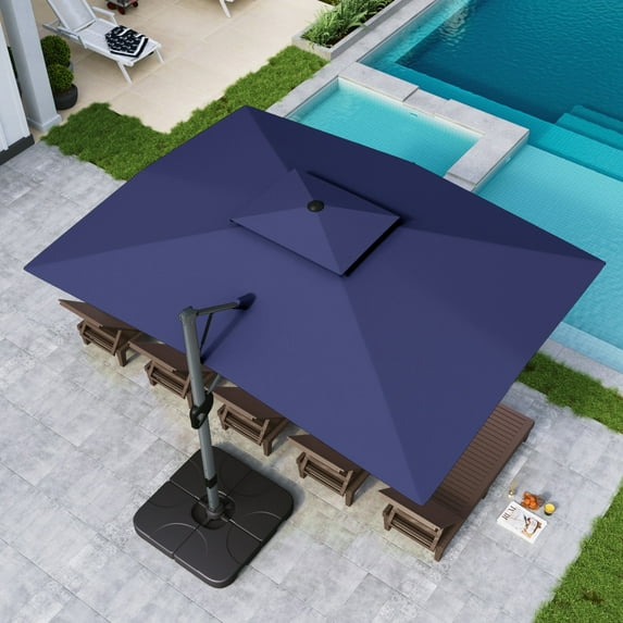 Alpha Joy 12x9ft Outdoor Patio Umbrella Large Rectangle Offset Cantilever Double Umbrella with 360°Rotation, Navy Blue