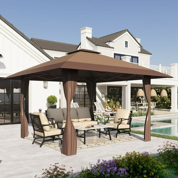 Alpha Joy 13x13 Pop up Canopy Tent Instant Ez up Shade Shelter with 3-Height Adjustable & Carry Bag for Outdoor Events, Camping & Bbqs, Brown