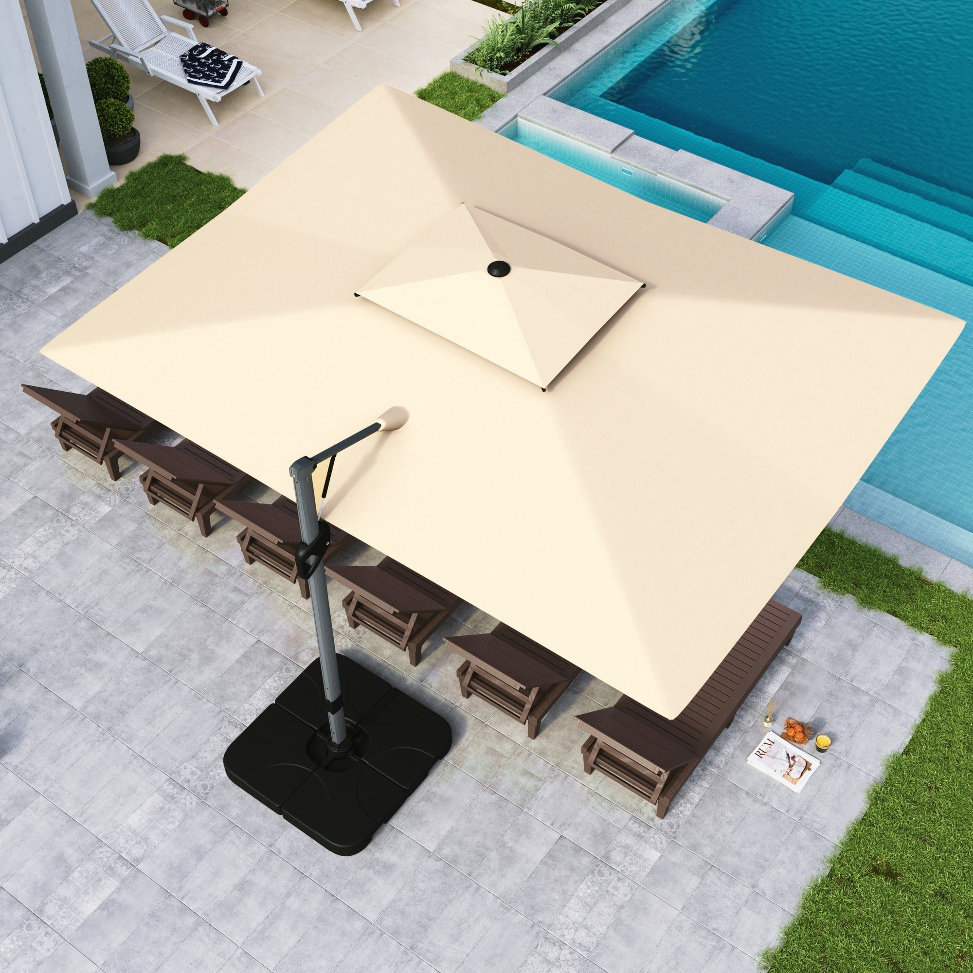 Alpha Joy 13x10ft Beige Offset Cantilever Patio Umbrella with 360° Rotation for Outdoor Use