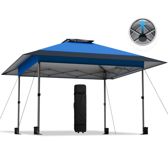 13x13ft Outdoor Gazebo Instant Pop Up Canopy Double Roof Folding Canopy Tent with Wheeled Bag- Blue