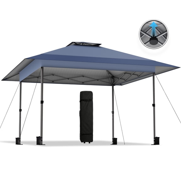 13x13ft Outdoor Gazebo Instant Pop Up Canopy Double Roof Folding Canopy Tent with Wheeled Bag- Gray