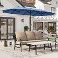 thumbnail image 1 of Alpha Joy 13x6.5ft Double-Sided Extra Large Outdoor Patio Market Rectangle Umbrella with Crank Handle, Haze Blue, 1 of 6