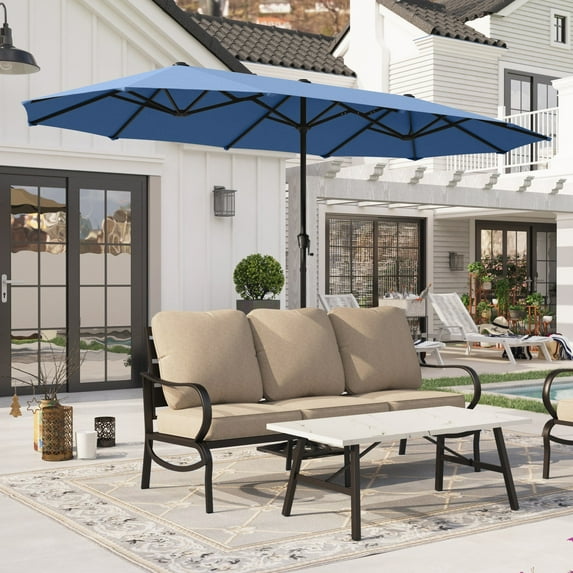 Alpha Joy 13x6.5ft Double-Sided Extra Large Outdoor Patio Market Rectangle Umbrella with Crank Handle, Haze Blue