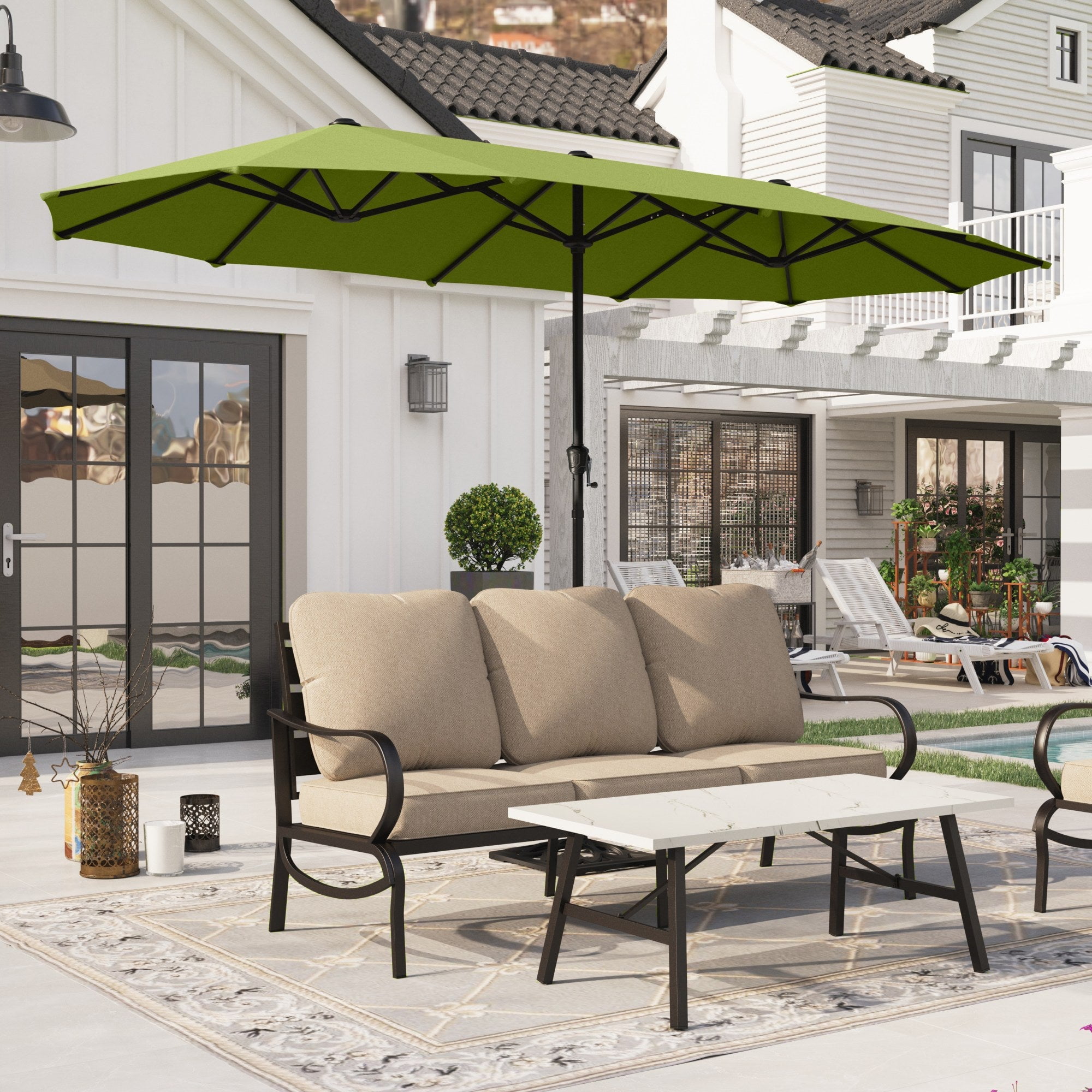 extra large patio umbrella Alpha Joy 13x6.5ft Double-Sided Extra Large Outdoor Patio Market Rectangle Umbrella with Crank Handle, Tawny, Size: XL, Brown