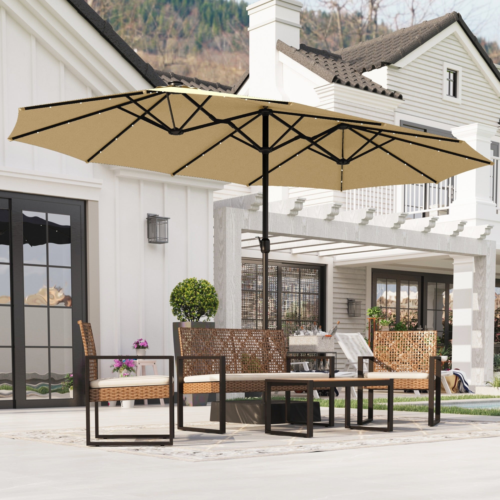 Alpha Joy 15ft Extra Large Outdoor Patio DoubleSided Umbrella with